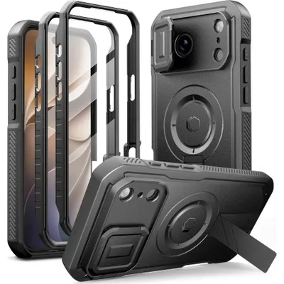 Zdjęcie produktu dla Etui ochronne na telefon iPhone 18 Pro / 17 Pro, z ochroną ekranu i obiektywów aparatu, seria Tech-Protect Kevlar MagSafe 2, w zestawie dwa etui, kolor czarny