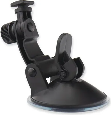 A black suction cup mount for a camera.