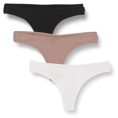 Produktbild von Calvin Klein Damen 3er Pack Strings Ideal Modal Rib Gerippt, Mehrfarbig (Black/L