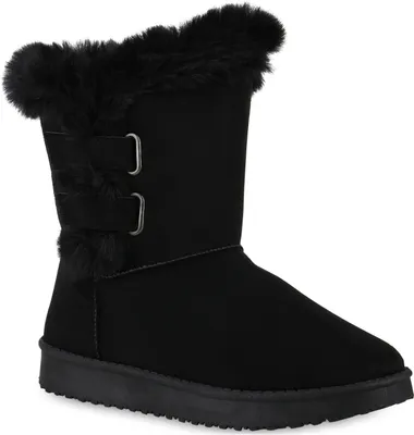 Produktbild von VAN HILL Warm Gefütterte Damen Stiefeletten Kunstfell Schlupfstiefel Boots 840659, Farbe: Schwarz, Größe: 38