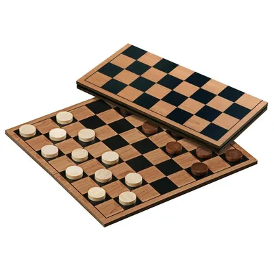 A checkers board game with pieces set up on the board.