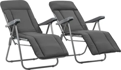Image de vidaXL Chaises de jardin pliantes avec coussins 2 pcs. Gris