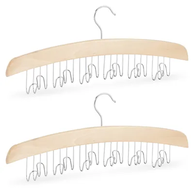 Immagine prodotto di Portacinture da armadio (4 pezzi), ganci per 12 cinture ciascuno, ganci girevoli a 360°, legno di loto, HBT 17x43x5 cm, naturale/argento