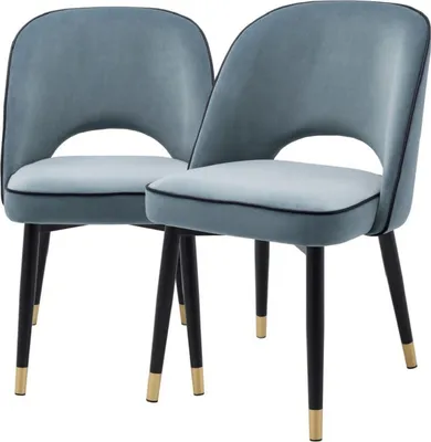Produktbild von Casa Padrino Luxus Esszimmerstuhl Set Blau / Schwarz / Messing 53 x 56 x H. 84 cm - Esszimmerstühle mit edlem Samtstoff - Esszimmer Möbel