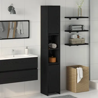 Produktbild von Möbel Badschrank Schwarz Eiche 30x30x183,5 cm Holzwerkstoff - Badezimmer 862505