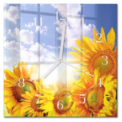 Produktbild von Tulup Glasuhr Wanduhr Küchenuhr Echt-Glas 30x30 cm Modern Dekorativ Geräuschlos Weiße Zeiger - Sonnenblumen