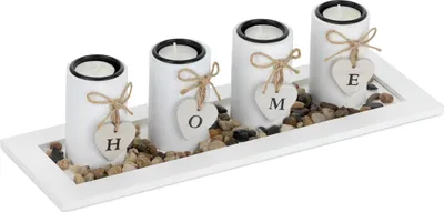 Teelichthalter-Set mit Tablett, 39,5 cm, Tischdeko, weiß