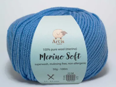 Produktbild von Merino Soft Art'is Yarn 100 % Wolle, Mulesing-frei & Superwash (50 g / 120 m) (164 Mittelblau)