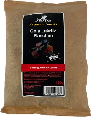 Produktbild von Rexim Premium Sweets vegane Cola Lakritz Flaschen 180g