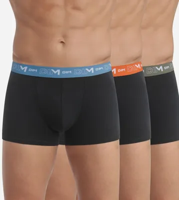 Image de Dim boxer 3 pack Coton stretch boxer black waistband blue / orange / green hommes