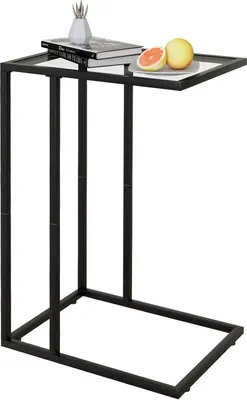 Image de Table d'appoint en forme de C - Table en verre pour banc ou canapé - Noir - Cadre métallique