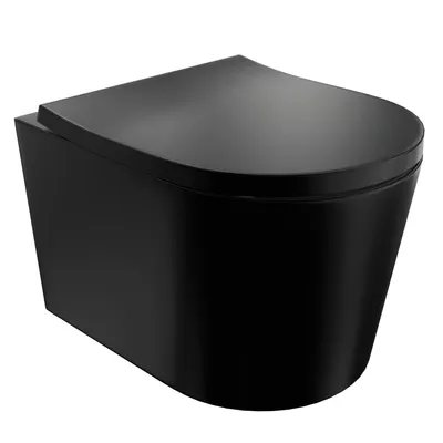Produktbild von LAVITA Wand-WC Versoni Black Hänge Toilette Toilettendeckel mit Absenkautomatik & Metallscharniere Toiletten Spülrandlos Hängend Spülsystem TORNADO