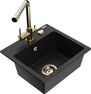 Produktbild von Mexen Milo 1-Becken-Granit-Spüle mit Mischbatterie Duero, Schwarz - 6505-77-671600-50