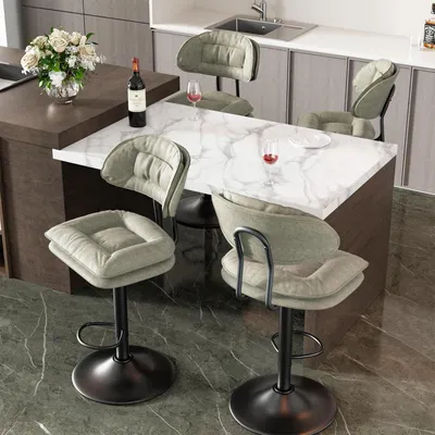 Produktbild von Barhocker 4er Set Beige Gepolstert mit Rückenlehne Höhenverstellbar 360° drehbar
