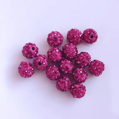 Image de Perles Shamballa, scintillantes, 10 mm, 10 pièces, rose foncé