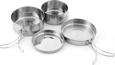 Produktbild von Outdoor-Edelstahl-Camping-Kochgeschirr-Set Wandern Rucksackreisen Kochen Picknick-Schuessel-Topf-Set