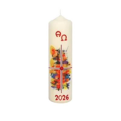 Produktbild von Osterkerze bunt, Kreuz, A und O, Jahreszahl 220 x Ø 60 mm