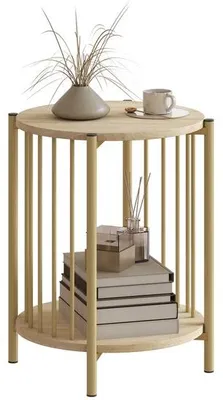 Zdjęcie produktu dla Stolik do salonu – metalowa rama – 2-warstwowy – półka do przechowywania – średnica 41 cm