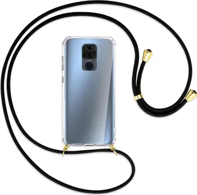 Produktbild von Handykette Backcover-Schutzhülle mit Band (Metall goldfarben) für Xiaomi Redmi Note 9 / 10X 4G - schwarz