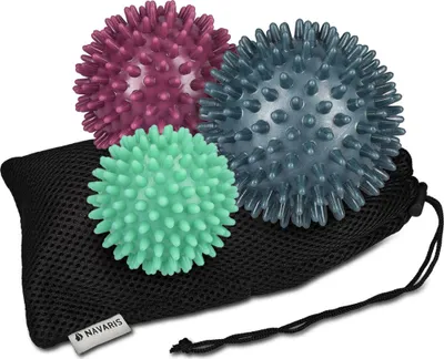Produktbild von Navaris Igelball 3er Set für Fußmassage - 3x Massageball Igelball für Fussmassage Rücken Hand - 3 Igelbälle Massagebälle - Gymnastikball mit Noppen -