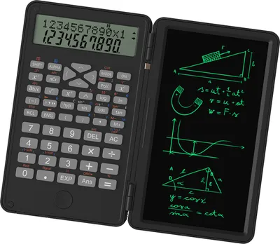 Obrázek produktu pro Vědecká kalkulačka se stíratelnou tabulkou na psaní 240 funkcí 2řádkový LCD displej Skládací finanční matematická kalkulačka Školní potřeby pro studenty středních a vysokých škol černá