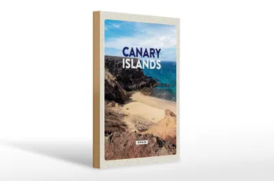 Produktbild von Holzschild Reise 20x30cm Canary Islands Bucht Klippen Meer Sand