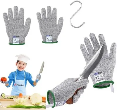 Produktbild von 4 Paar Level 5 Schnittschutzhandschuhe kinder 10 jahre, schnitzhandschuhe für kinder 11 jahre, lebensmittelecht, schnitthandschuhe küche 12 jahre, (Geeignet für 10-13 Jährige), Größe 6/XS