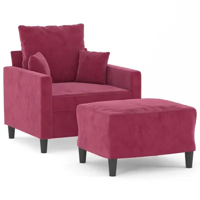 Image de vidaXL Fauteuil avec pouf vin rouge 60 cm velours