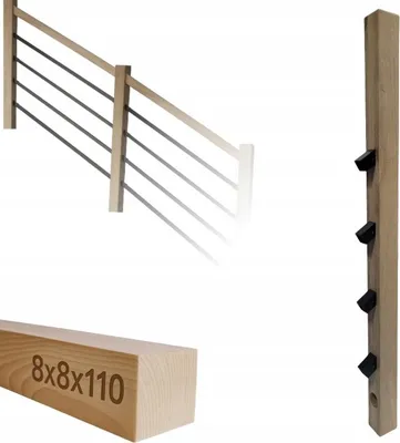 Obrázek produktu pro Čtvercové dřevo - Dřevěný sloupek - pro zábradlí - 8 x 8 x 110 cm - Dubové dřevo - Kompletní montážní sada - Montáž profilů 25x25 mm pod úhlem 32°