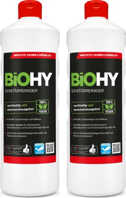 Produktbild von BiOHY Sanitärreiniger, Badreiniger, Kalklöser, Badezimmer Reiniger – 2er Pack (2 x 1 Liter Flasche)