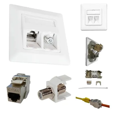 Produktbild von KATH Kombi-Netzwerkdose Cat.6A ESN 300 TV/SAT Keystone 500MHz m.Abdeckung weiß
