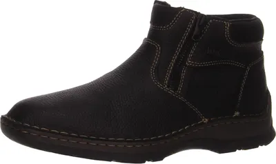 A single black leather boot shown from the side against a white background.