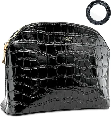 Produktbild von Reisekosmetiktasche Schwarz Kunstleder + Spiegel