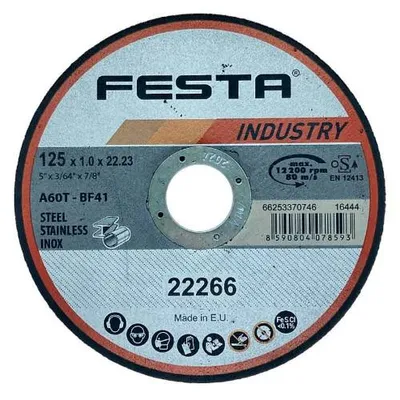 Zdjęcie produktu dla tarcza do cięcia metalu 125x1x22,2 FESTA INDUSTRY/stal nierdzewna