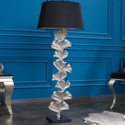 Produktbild von riess-ambiente Stehlampe GINKGO 122cm schwarz silber Metall Marmor Stoffschirm -Fuß E27