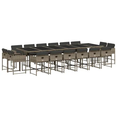 Produktbild von 17-tlg. Garten-Essgruppe mit Kissen Grau Poly Rattan