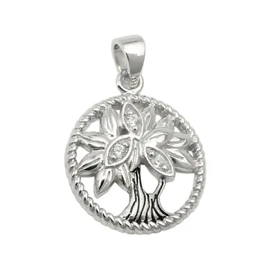 Produktbild von Anhänger 15mm Lebensbaum mit Zirkonias glänzend rhodiniert geschwärzt Silber 925 silber 15mm