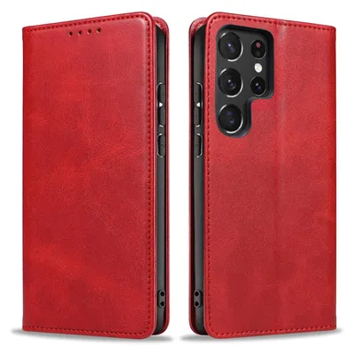 Produktbild von Handyhülle für Samsung Galaxy S24 Ultra Kunstleder Flip Cover Hülle Klapphülle Case Kartenfach Farbe: Rot
