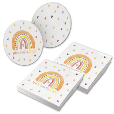 Produktbild von itenga 40x Serviette Schön dass du da bist Regenbogen mit 40x Bierdeckel Set