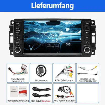 Produktbild von Autoradio 2 DIN Navigationsgerät für Jeep Dodge Chrysler Android 15 Carplay Android Auto GPS Navi DAB+ FM Bluetooth 7 Zoll Touchscreen radio+ahd cam