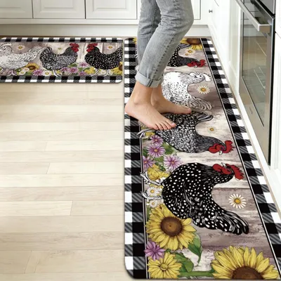 Küchenläufer-Set 2er, Retro-Hahn, rutschfest, 119x43 + 76x43 cm