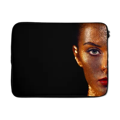 Produktbild von MuchoWow® Laptop Hülle 17 Zoll Laptoptasche Make-up - Gold - Frau - Luxus - Glitzer - Kunst - Zipper - Schutzabdeckung