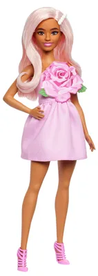 Produktbild von Barbie Fashionistas Puppe Nr. 238 in einem trägerlosen Rosenkleid, rosa Haare mit Spangenzubehör, Modepuppe, Weiblich, 3 Jahr(e), Junge/Mädchen, 127,5 mm, 174 g