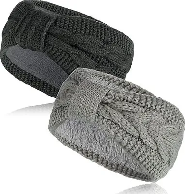 Produktbild von 2 Stück Damen-Winter-Haarstirnband, gestricktes, elastisches Damen-Stirnband, Damen-Winter-Stirnband, kann als Damen-Ohrenwärmer und Bandana zum Warmhalten verwendet werden