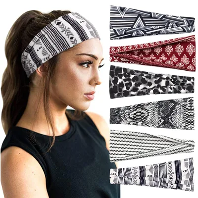 Produktbild von Breite Haarbänder – 6er-Pack, elastische Stirnbänder