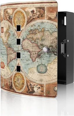 Zdjęcie produktu dla banjado design nierdzewna skrzynka na 10 kluczy, szafka na klucze o wymiarach 24 x 21,5 x 7 cm z zamkiem magnetycznym, historyczna mapa świata [BWSK 10550]
