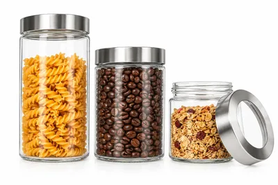Produktbild von 3 Vorratsdosen mit Metalldeckel 1,4L 1,2L 0,8L Vorratsbehälter Vorratsdose Vorratsglas Vorratsgläser