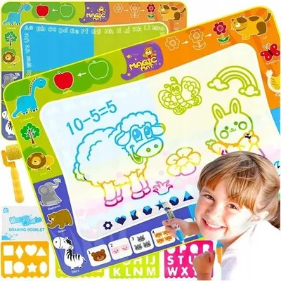 Produktbild von Wassermalmatte XXL 120x90 cm Für Kinder Mit Stiften Stempel Schablonen Kreative Malmatte Ohne Farbe