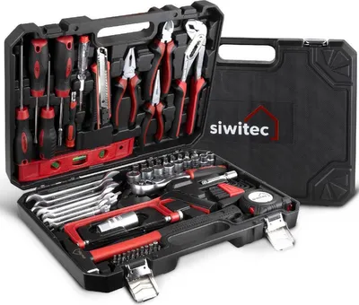 Produktbild von siwitec Werkzeugkoffer, Werkzeugset 95-teilig, CRV Werkzeugkiste, Werkzeugkasten gefüllt, Werkzeug