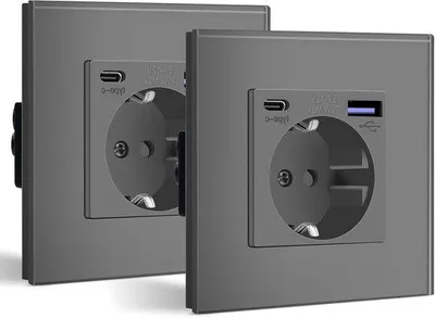 Image de Chargeur mural USB-C à chargement rapide avec fonction 3-en-1 - 86 mm - Gris
